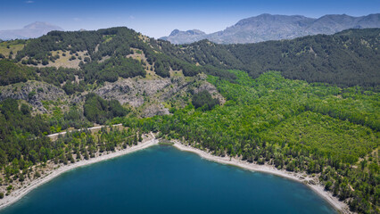 Aerial view Golcuk Nature Park lake, which is located in mid west Turkey.