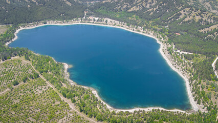 Aerial view Golcuk Nature Park lake, which is located in mid west Turkey.