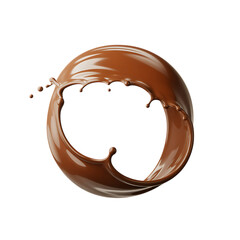 Artistic rendering of swirling chocolate liquid splash forming a perfect ring against a black background