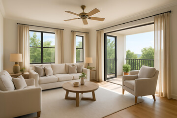Fototapeta premium Elegant Airy Hall Featuring High Ceilings and Large Windows