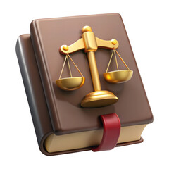 3d realistic law book with scales of justice isolated on transparent background