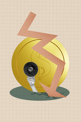 Vertical pop sketch 3d collage of business human hand point dollar inflation currency regress arrow...