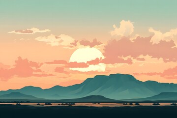 Fototapeta premium Pastel Sunset over Teal Mountains and Flatlands a Calm Landscape Scene image