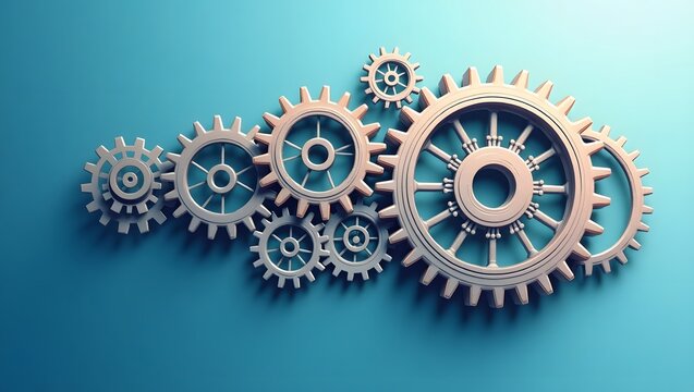 Gears and cogs interlocking, teamwork and business process - Powered by Adobe