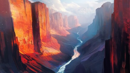 Fiery Canyon River: A Digital Painting of a Majestic Landscape