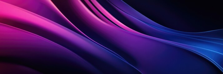 Obraz premium Black and purple gradient background, three-dimensional abstract shape of curved lines, soft lighting, blue and pink color combination