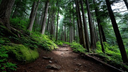 Obraz premium A forest path with moss and rocks