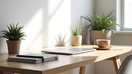 Fototapeta premium Modern minimalist workspace with productivity tools