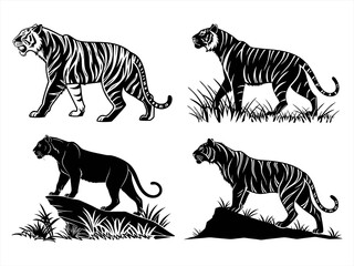 tiger sihouette black vector bundle