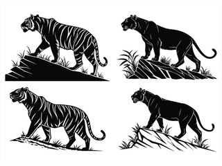 tiger sihouette black vector bundle