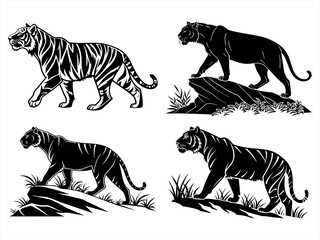 tiger sihouette black vector bundle