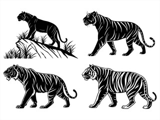 tiger sihouette black vector bundle
