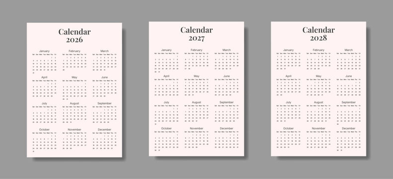 Annual Calendar Design for 2026, 2027, 2028