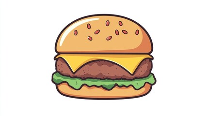 Delicious Cheeseburger Illustration with Lettuce and Sesame Seed Bun