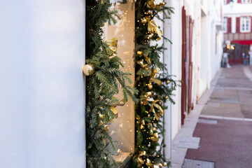 Festive street adorned with Christmas decorations
