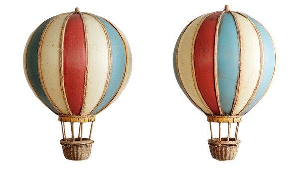 Fototapeta Vintage hot air balloons with colorful stripes retro travel and adventure isolated on transparent background.