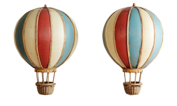 Vintage hot air balloons with colorful stripes retro travel and adventure isolated on transparent background. - Powered by Adobe