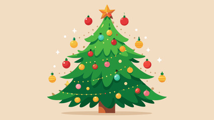 Decorated Christmas Tree with Ornaments and Gifts Underneath Ready for Celebration.