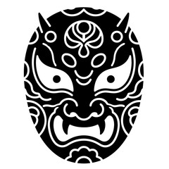 Black and white oni mask illustration, Japanese demon mask vector design