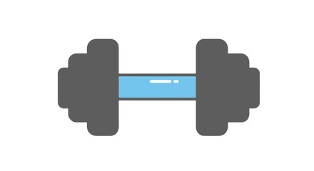 A minimalist graphic of a dumbbell in gray and blue.