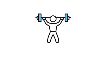 Athlete lifting barbell, simple icon, strength and power concept.