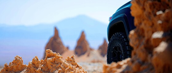 Rugged vehicle in a desert landscape
