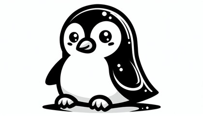 Fototapeta premium Cute Cartoon Penguin Illustration Black and White
