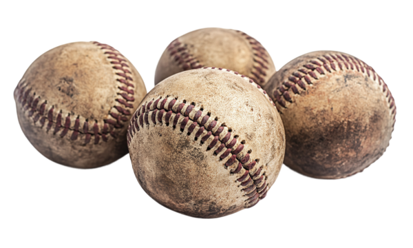 Old dirty baseballs nostalgia isolated on transparent background.