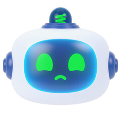 Sad Chatbot Face 3d icon in cartoon plastic style minimal isolated on transparent white background, clipping path