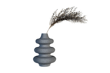 black and white stones vase with plant isolated on white