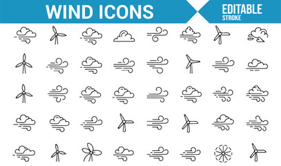 Set of Simple Wind and Weather Icons Representing Gusts and Airflow