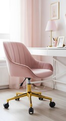 Elegant Pink Velvet Office Chair with Gold Base Modern Home Office Furniture