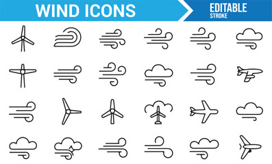 Illustrations of Wind, Air Gusts, and Clouds for Weather and Atmospheric Design