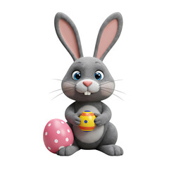 A Charming Easter Bunny Grey Bunny with Easter Egg and Honey Pot isolated on transparent bacckground
