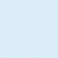 White polka dot seamless pattern on powder blue background with repeating round dots