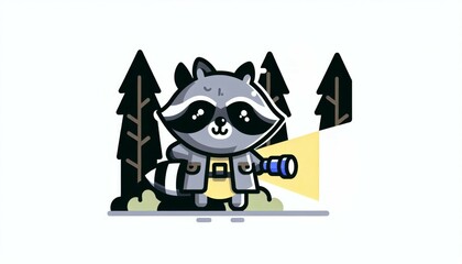 Obraz premium Cute Raccoon with Flashlight in Pixel Art Forest