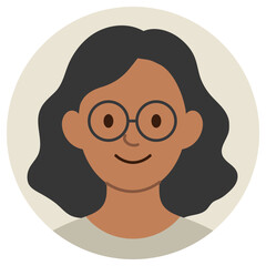 Cartoon avatar of smiling young black woman with wavy hair and glasses isolated on pastel background