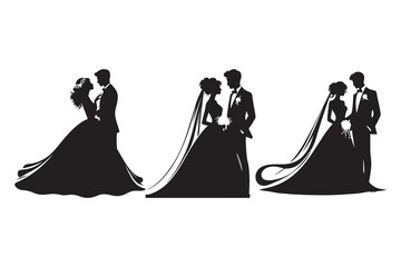silhouette of bride and groom in bold black