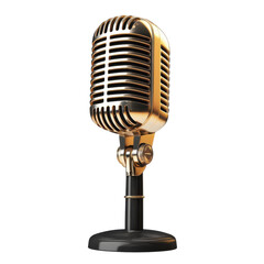 Fototapeta premium Vintage gold microphone music recording audio equipment podcast karaoke on transparent background