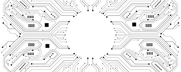 AI circuit board with electronic elements for UI and GUI design. Futuristic hi-tech panel of connected lines on white background. Vector illustration. EPS 10