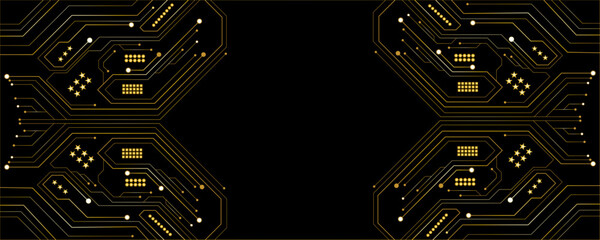Futuristic glowing AI circuit board with electronic details for UI and GUI design. Hi-tech panel with light effects. Modern technology background. Vector illustration. EPS 10 © Rayhan