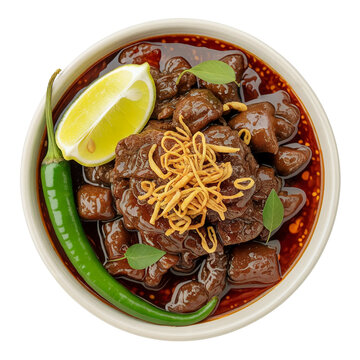 Top view of a bowl of thick beef halim