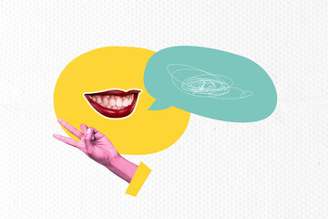 Trend artwork creative sketch collage of two finger hello speech communication discussion message...