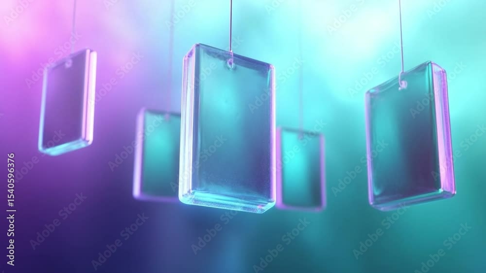 Poster floating tablets: a cluster of sleek, transparent tablets suspended in mid-air, emitting an ethereal