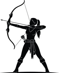 Woman Archer Silhouette Black and White Bow and Arrow