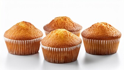 four muffins on a white background