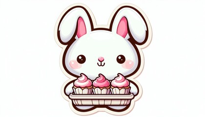 Cute White Bunny Holding Pink Cupcakes Pixel Art