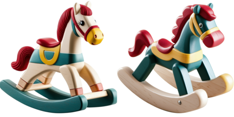 Playful wooden rocking horses for kids indoor toys bright colors