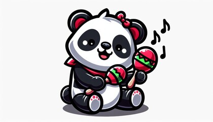 Obraz premium Cute Panda Playing Maracas with Musical Notes