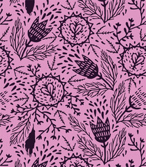 vector floral seamless pattern with blue tulips, vector floral seamless pattern with abstract herbs and berries